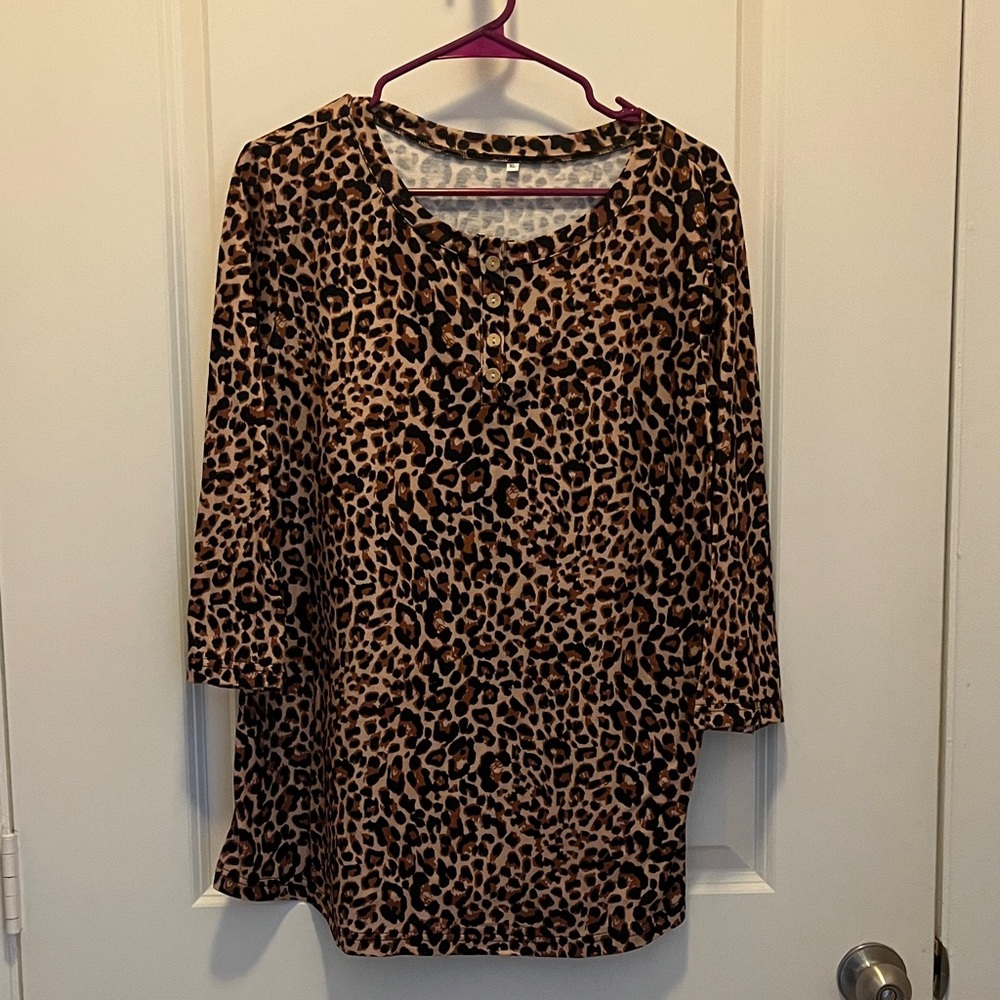 Leopard Print Long Sleeve Tee - Brown/Black